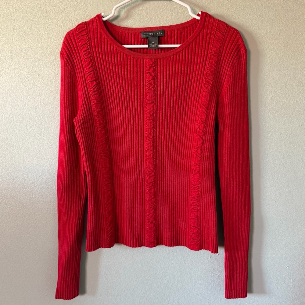 Copper Key Red Ribbed Sweater Size XL